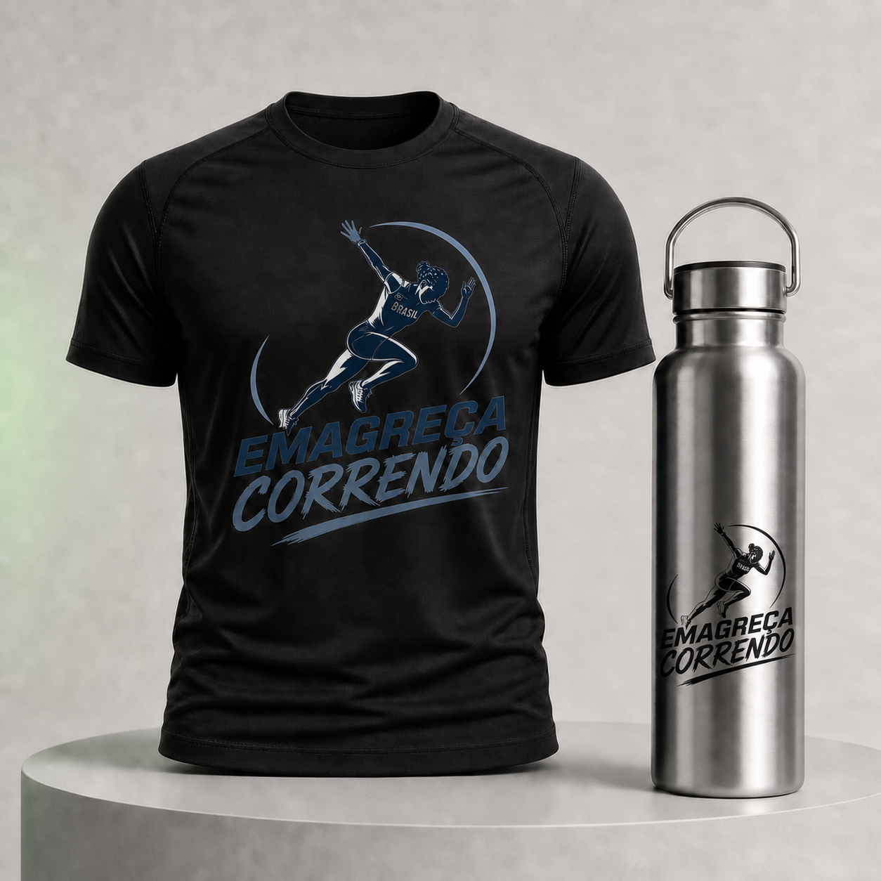 Camiseta e squeeze oficiais do Kit Fundador Emagreça Correndo