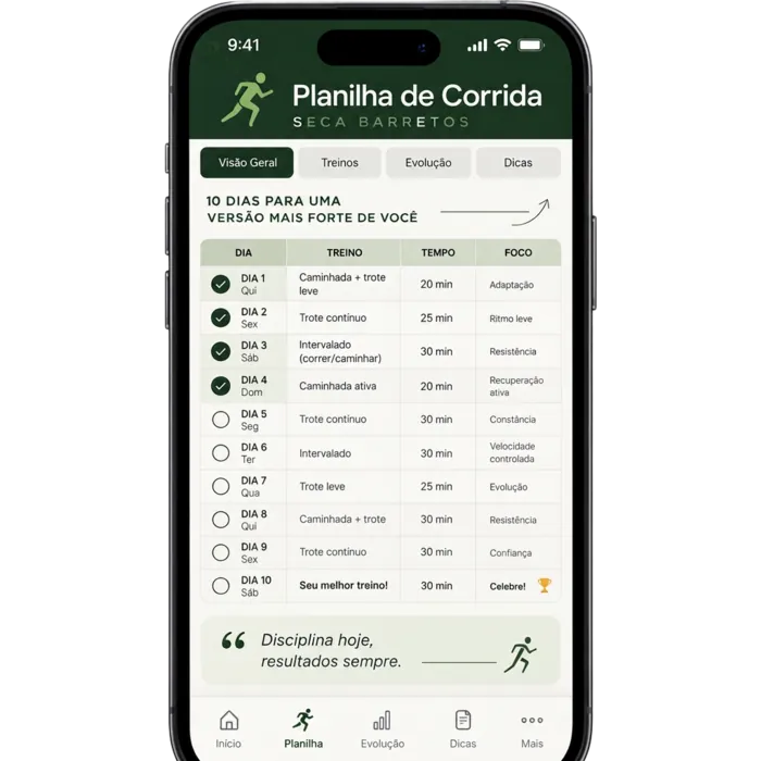 Planilha de corrida de 10 dias no celular